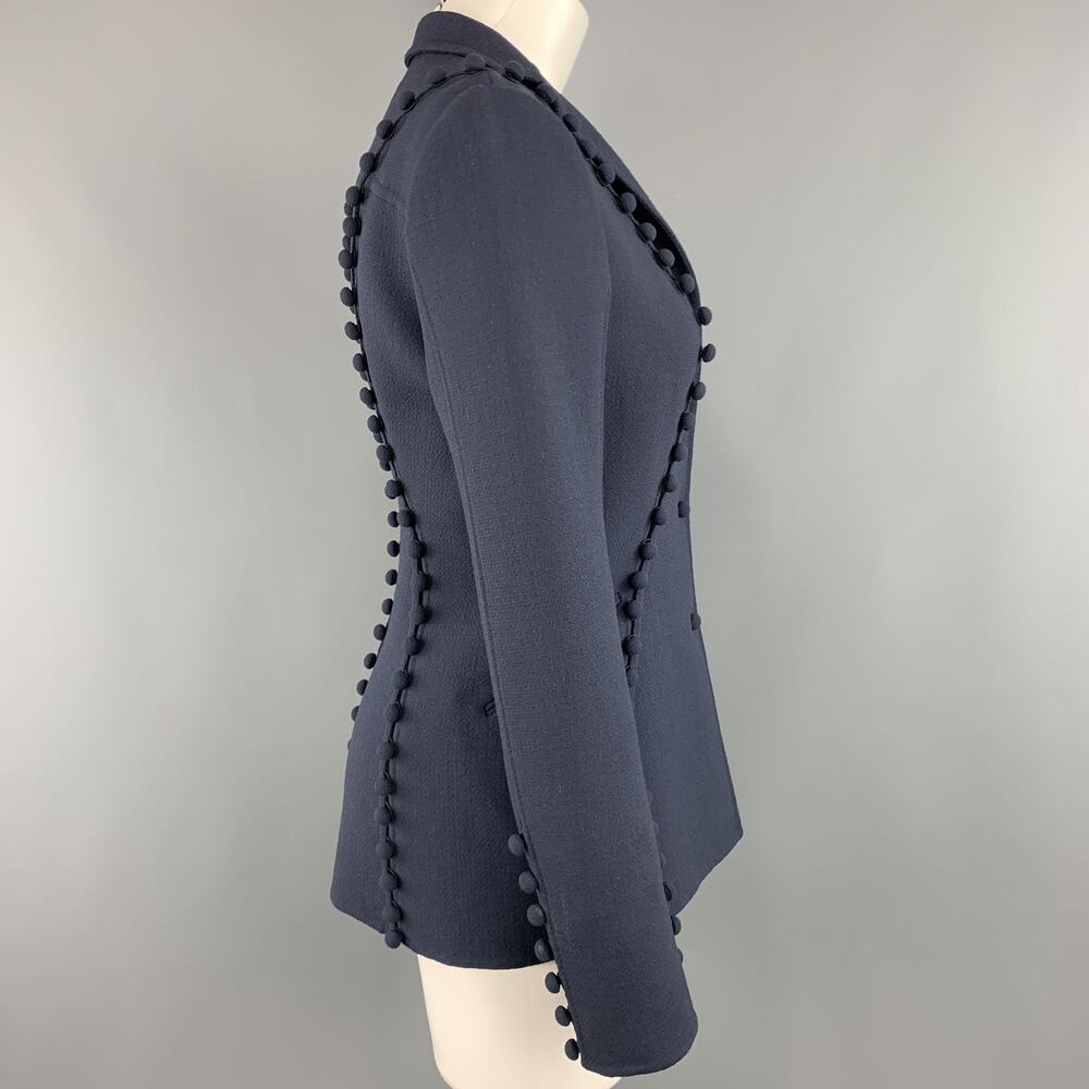 CHADO RALPH RUCCI Size 2 Navy Crepe Wool Button Trim Notch Lapel Jacket - Picture 5 of 10